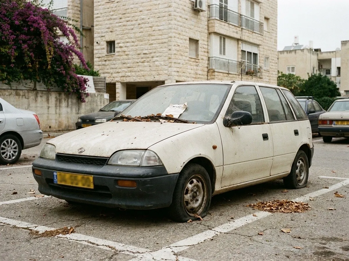פירוק רכב לחלקים במגרש, מנוע ודלתות שהורדו מהרכב