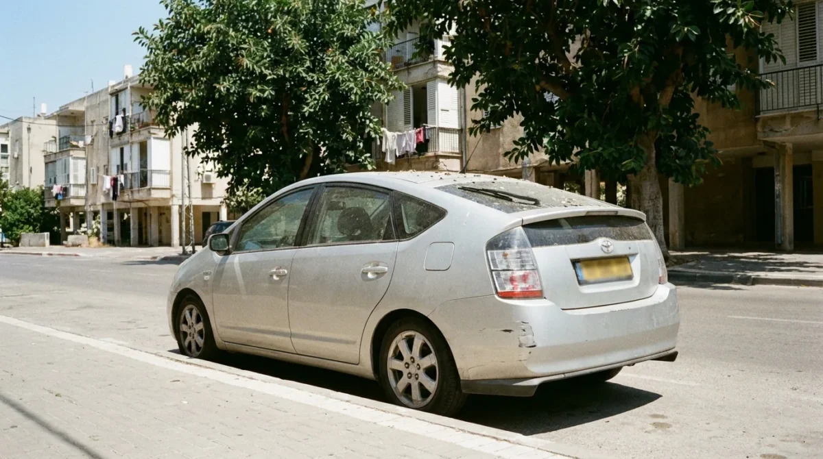 רכב היברידי ישן חונה בשולי הרחוב
