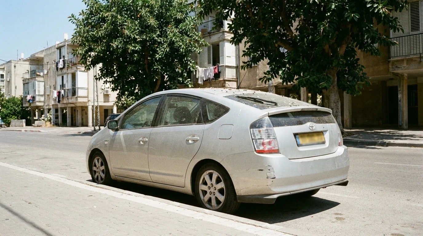 רכב היברידי ישן חונה בשולי הרחוב
